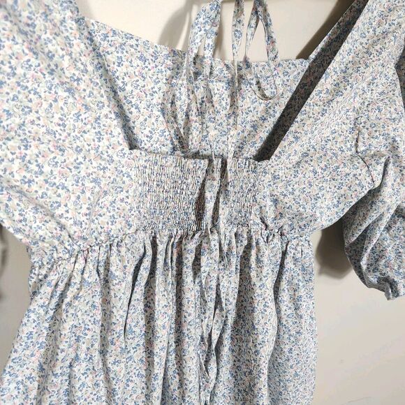 Mable Floral Babydoll Mini Dress Small Puff Sleeve Square Neck Ditsy Print - Picture 5 of 11